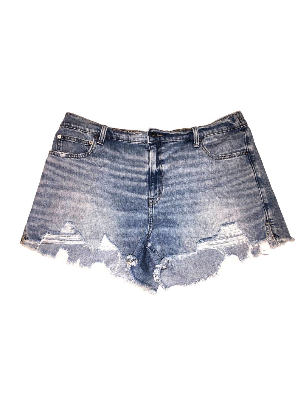 Aerie Denim Shorts Size XL Elastic Distressed Light Wash Blue Relaxed Fit Boho